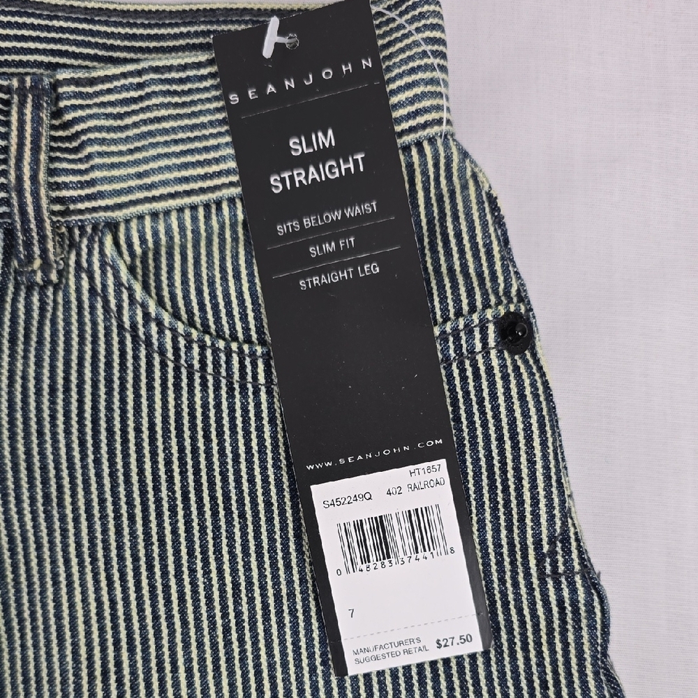 Sean John Boy's Slim Straight Jeans - Blue and White Stripes - Picture 2 of 4